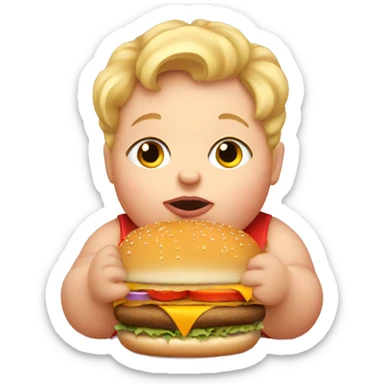 Fat baby with thick blonde hair eating burger sticker