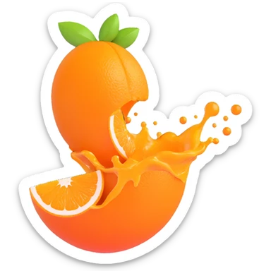 an orange being squeezed, 3D style, vibrant colors, dynamic juice flow sticker