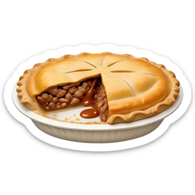 Cinematic Realistic Meat Pie Dish Emoji, showcasing a flaky pastry filled with rich, hearty meat gravy, rendered with lifelike detail and warm, inviting lighting. sticker