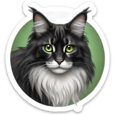 Black and white Maine coon with green eyes, full body, realism sticker