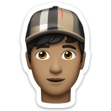 guy with white skin burberry cap and black mid-length hair sticker