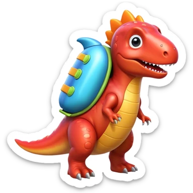 cute toy-like rocket-propelled dinosaur, rounded shapes, glossy texture, colorful rocket backpack, happy expression, 3D cartoon, mobile game icon style, clean background, no text, no watermark
 sticker