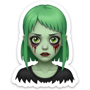 Faça uma zumbi com franja da subcultura gothc com o olho preto ela tem q ser verde  sticker