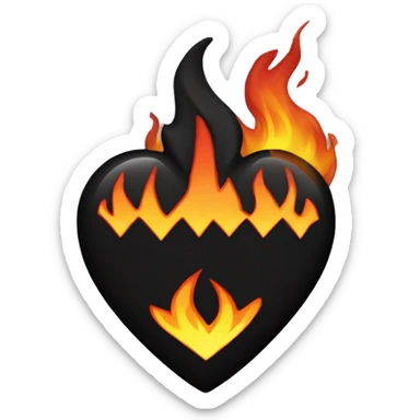 Black heart with fire  sticker