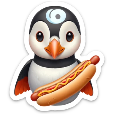 Icelandic puffin with hotdog sticker