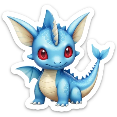 cool cute adorable Lapras-Vaporeon-creature-hybrid full body, four legs, red eyes,  sticker