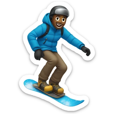 Guy snow boarding with a pass sticker