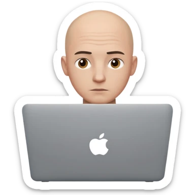 bald yong guy with macbook sticker