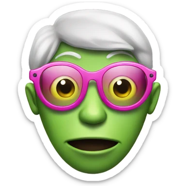 green alien with pink glasses sticker
