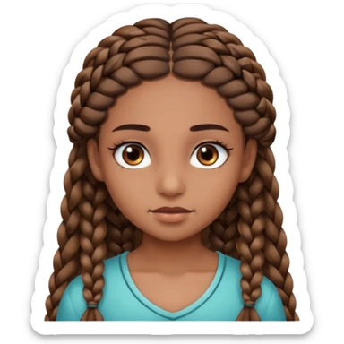 girl with thin braids long hair and brown eyes, brown skin, eyelashes, siren eyes sticker