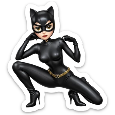 Isolated, ultra detailed illustration of the most incredibly realistic and sensual appearance, DC Hero Catwoman in black patent leather outfit, full body view, center of image
figurine imaginable, toy style. sticker