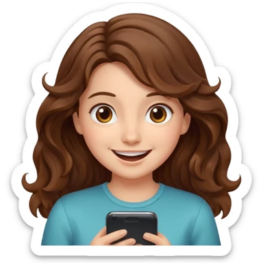 Girl with wavy brown hair Looking at phone and in love and excited and hot sticker