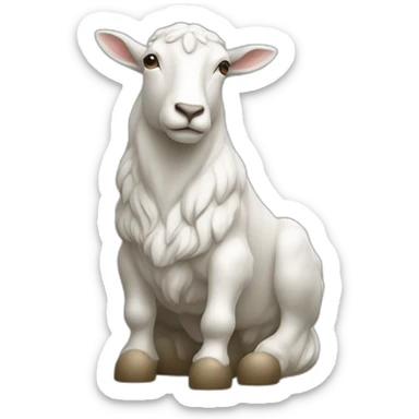 Une chèvre assis à côté d'une statue de l'île de Pâques sticker