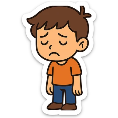 flat toon style niño triste, caricatura moderna sticker