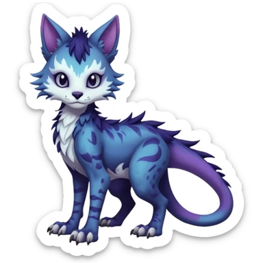 Kawaii dark cute gloomy ghoulish edgy fantasy ethereal feline-vernid-sergal-monster-fursona animal creature full body with intricate markings  sticker