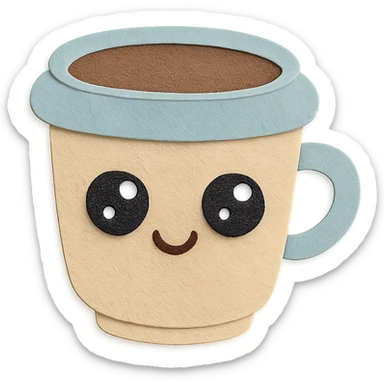 adorable coffee cup, full body, big sparkling eyes, soft pastel color sticker