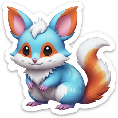  Shiny iridescent light warmly colored reddish-orange-gold-gradients neon vibrant bioluminescent colorful pastel flourishing flurry fuzzy Absol-Minccino-Furret-Zangoose-Chinchilla-Stitch-fusion-animal-Fakémon-hybrid-creature  sticker