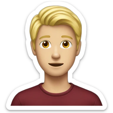 blond teenage boy with maroon shirt sticker