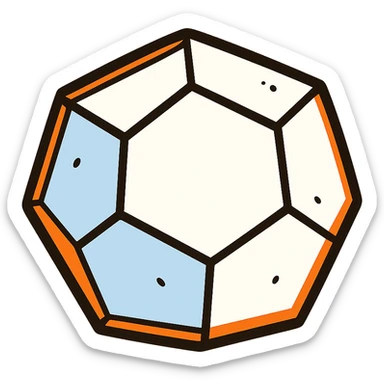 white dodecahedron with orange outline, vibrant toon style, playful sticker