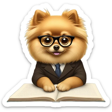 A pomeranian studying sticker