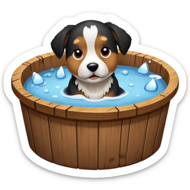 ice bath with a dog in id from wood round sticker
