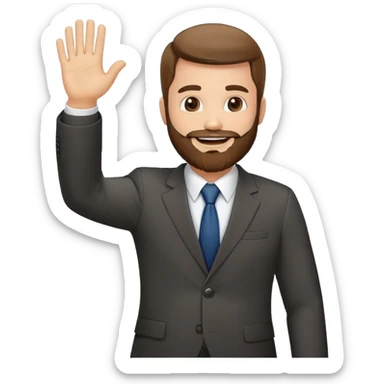 bearded man in business suit waving hand with friendly smile sticker