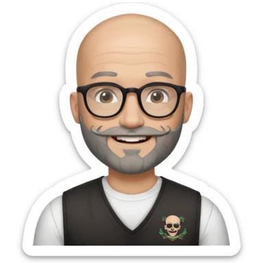 Bald man with salt and pepper beard and glasses and tattoos sticker