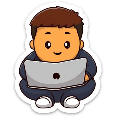 fat brown kid with brown hair using laptop sticker