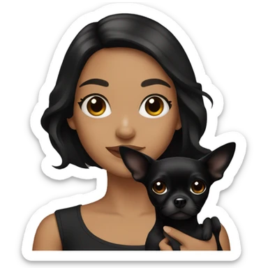 girl with black hair holding 2 all black chihuahuas sticker