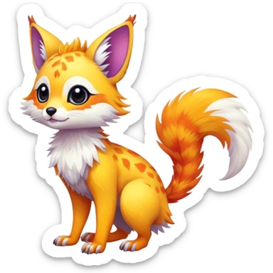 Feral Rare Fantasy vibrant colorful tropical cute, kawaii, cool, ed Vernid-Trico-species by LiLaiRa, random markings, tufted tail, tufted ears, full body, cheek markings sticker