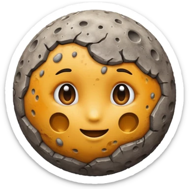 round emoji of Mercury, rocky, gray-brown, covered in craters and rough patches, realistic surface texture sticker