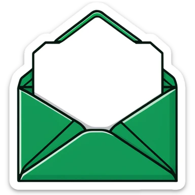 Elegant stylized Maya-inspired message envelope, refined geometric lines, sophisticated minimalist design, dark green on white sticker