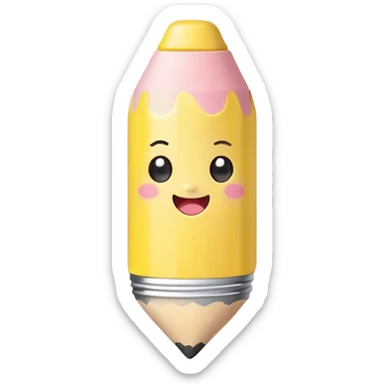Cute Kawaii Fat Pencil, round and chunky, soft pastel yellow with a cute eraser cap, tiny winking face, glowing highlights, cheerful and ready for doodles! sticker