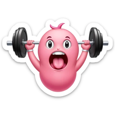a cartoon tongue lifting an olympic barbell above its head, expressive and playful sticker