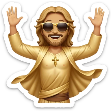 dancing figure of rejoicing Jesus with  sunglases golden  sticker