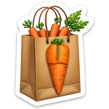 paper shopping bag with carrot inside. Transparent background sticker