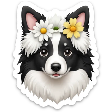 A cute  little  Black and white Border Collie and flower sticker