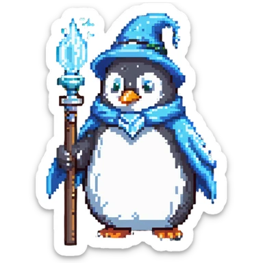 penguin wizard with ice staff casting frost sticker