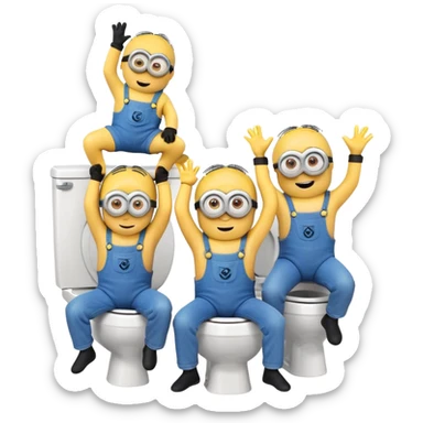 Three minions doing gymnastics on a toilet sticker