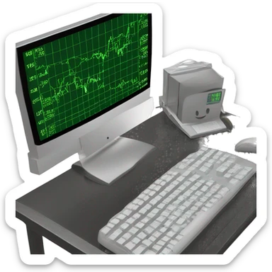 green stock market chart on a black screen on an old school computer screen sticker