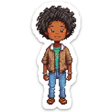 black boy with curly hair, intentionally exaggerated and humorous, playful and cartoonish sticker