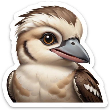 cinematic-cute-kookaburra-portrait-emoji,-head-tilted-playfully-and-inquisitively,-featuring-a-glossy-brown-plumage-with-subtle-cream-accents-and-a-perky,-expressive-beak,-round,-sparkling-large-eyes-filled-with-curious-mirth,-simplified-ye copy 2 sticker