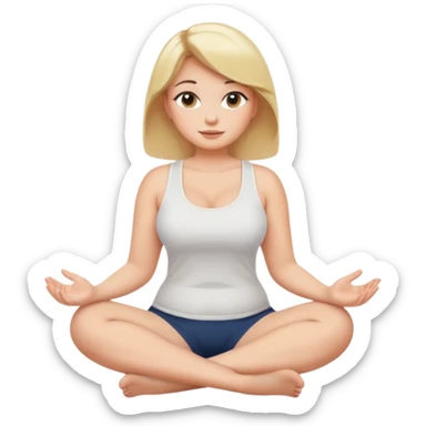 curvy blonde woman, front view, sitting on her soles, friendly expression, SFW sticker