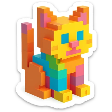 voxel style cat sitting sticker