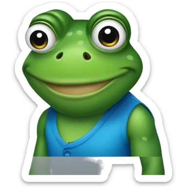 a frog wearing a blue sleeveless shirts sticker