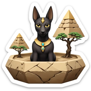  Esthetically Therapeutic silky black-haired tiny statuette young miniature Anubis pyramid scenery stone-age cracked irregular dodecagon bonsai pot  sticker