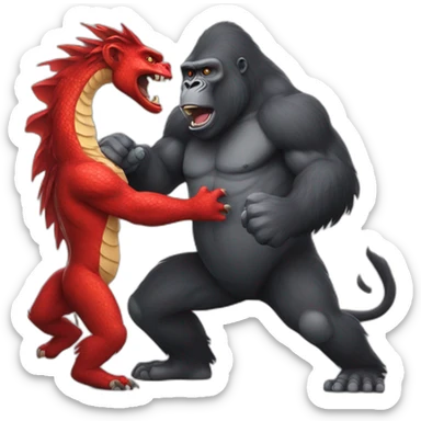 Gorilla fighting a Red Dragon sticker