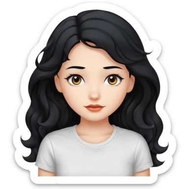 Beautiful girl,Black hair,wavy hair long hair,Black eyes, white T-shirt sticker