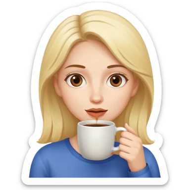 Woman drinking coffee and The edges of the eyes are wide open in the morning sticker