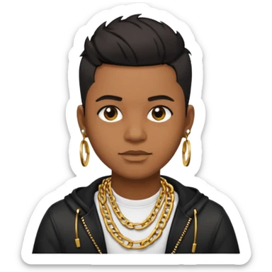 trendy music producer, brown skin, short black undercut hair, gold chain sticker